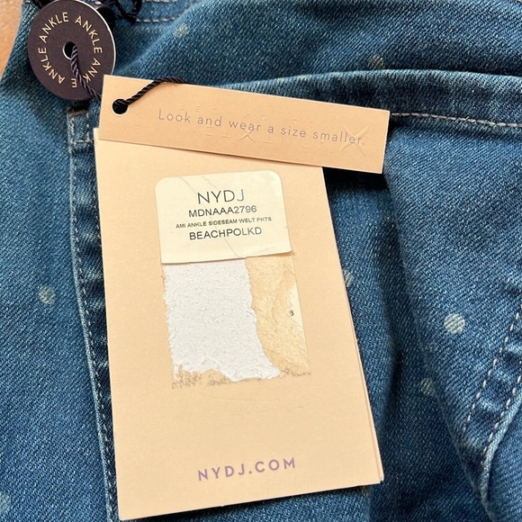 NWT NYDJ jeans women’s size 8 Ami  blue denim mid rise polka dot cotton blend - Picture 14 of 16